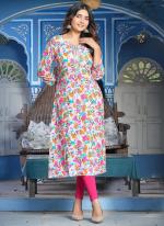 Rayon Pink Casual Wear Printed Readymade Kurti